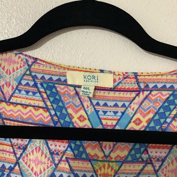 Kori Colorful Geometric Boho Hippie Festival Fringe Open Cardigan Kimono M/L - Picture 4 of 8